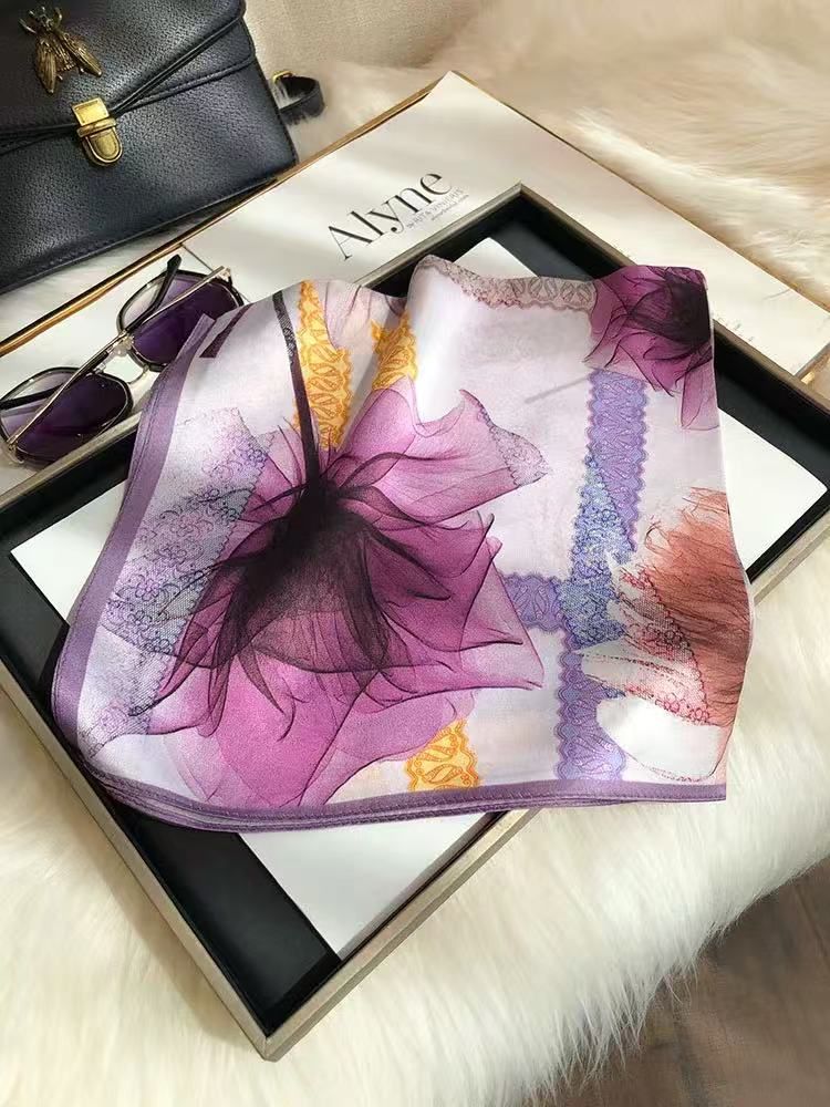 Floral Purple Toned Silk Scarf