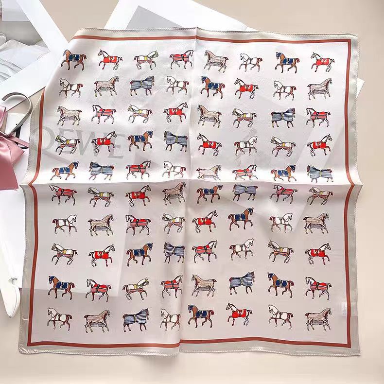 Ivory Multi Coloured Mini Horses Silk Scarf