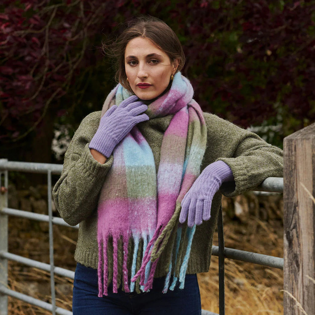 Yasmin Check Tassel Scarf Green And Purple