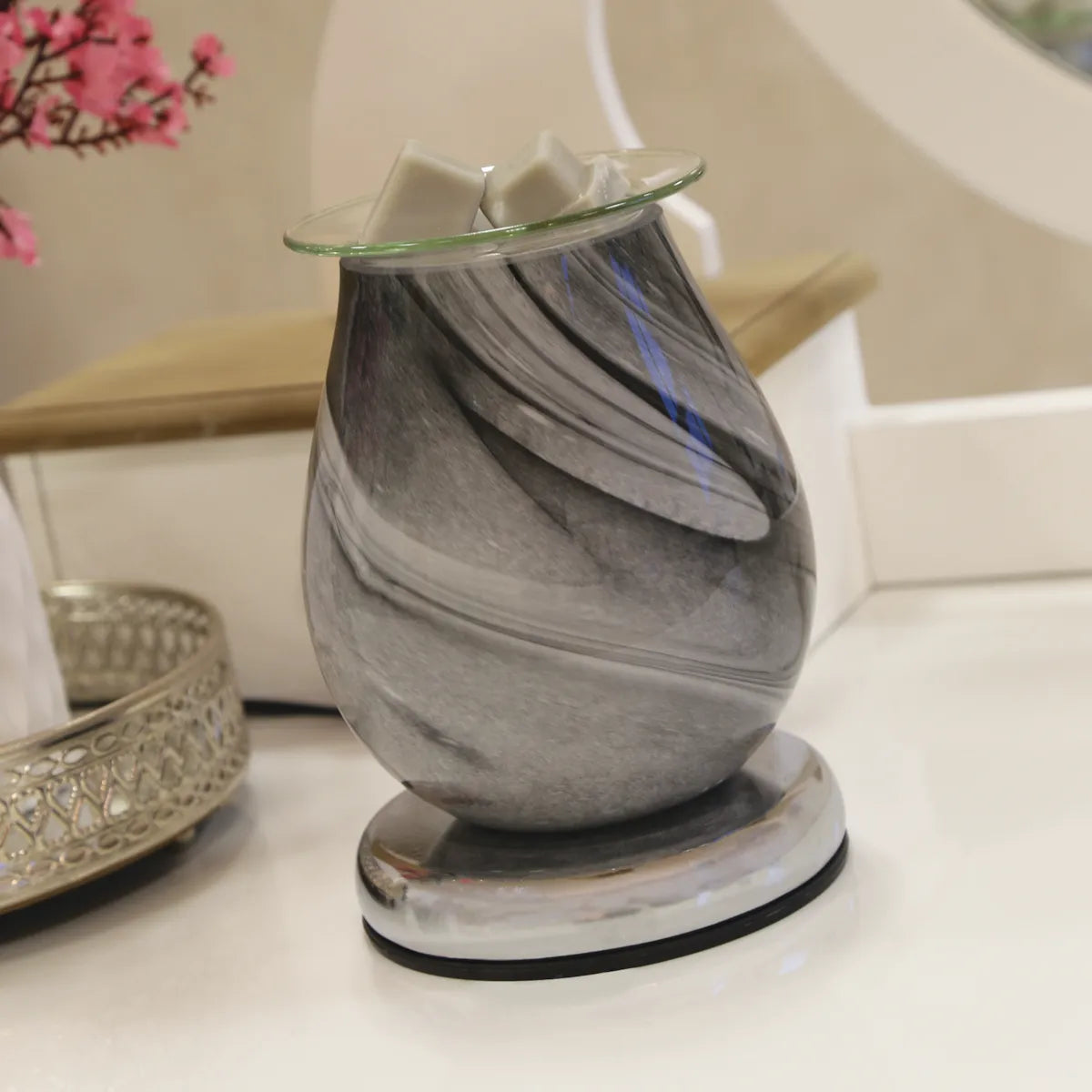 Electric Wax Melter Touch - Grey Swirl Oval 16cm