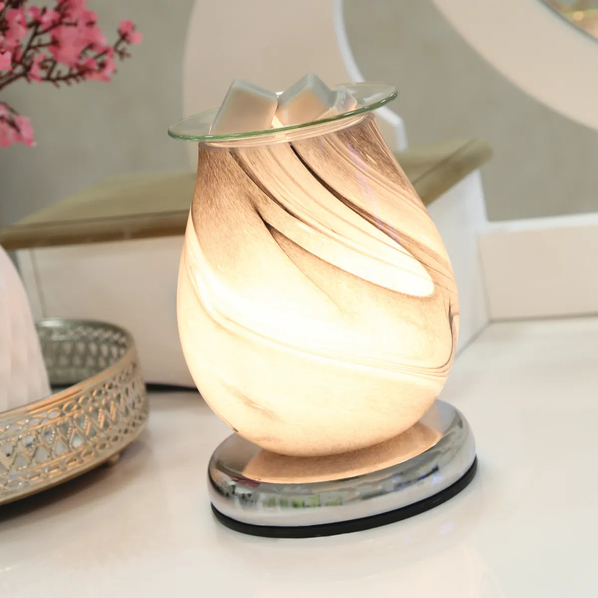 Electric Wax Melter Touch - Grey Swirl Oval 16cm
