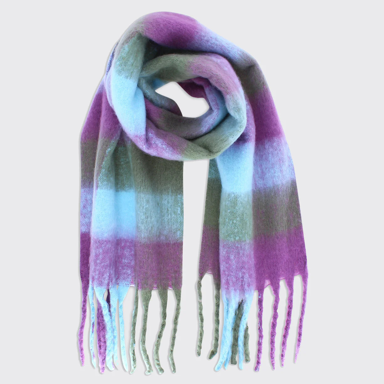 Yasmin Check Tassel Scarf Green And Purple
