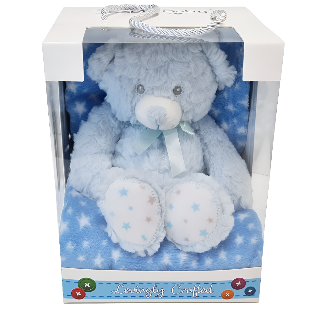 Plush Blue Bear & Star Blanket In A Gift Box