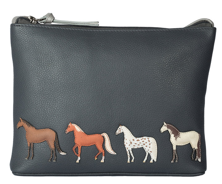 Best Friends Grey Leather Horses Cross Body