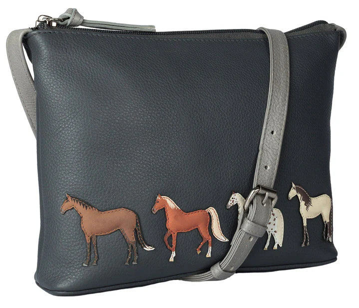 Best Friends Grey Leather Horses Cross Body