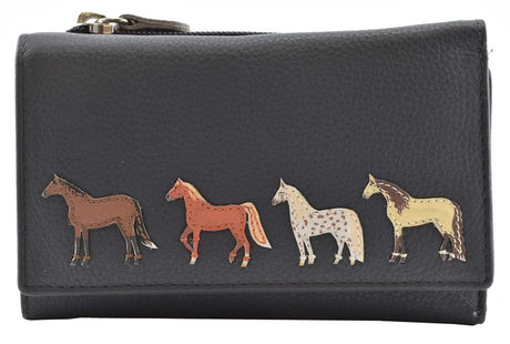 Best Friends Grey Leather Horses Tri Fold Purse RFID
