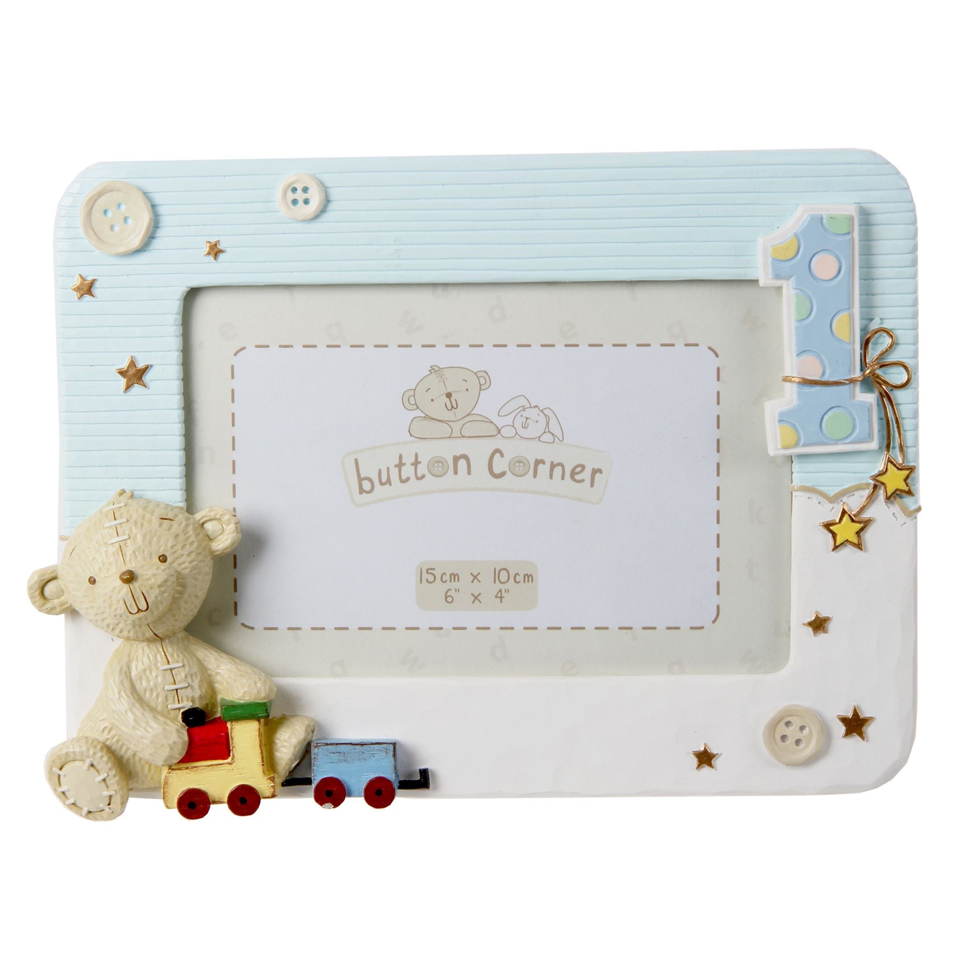 Button Corner Resin Photo Frame 1st Birthday Blue 6" x 4"