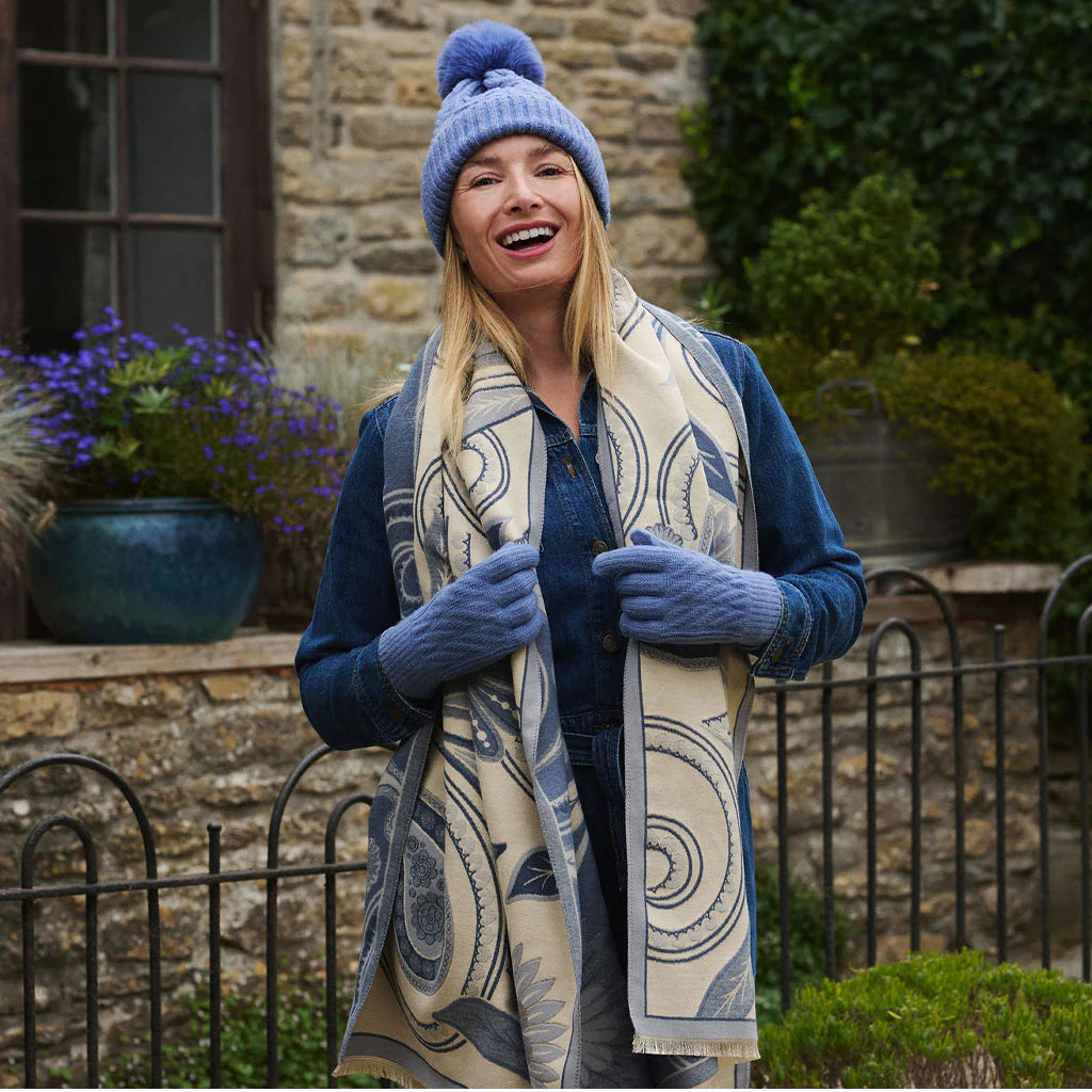 Connie Cream And Blue Paisley Woven Scarf