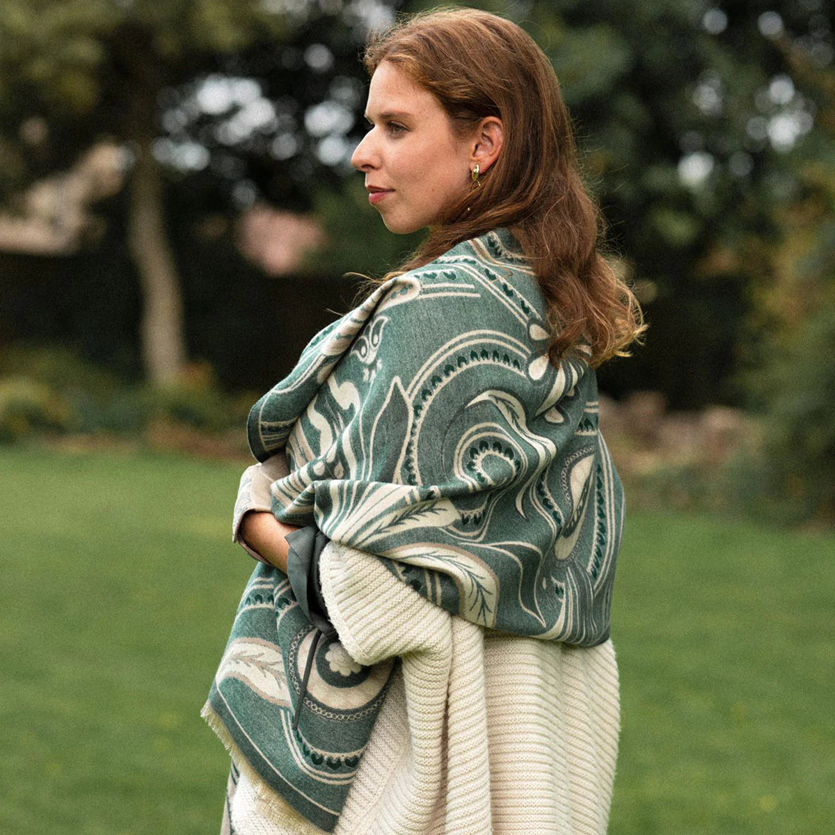 Connie Mocha And Green Paisley Woven Scarf