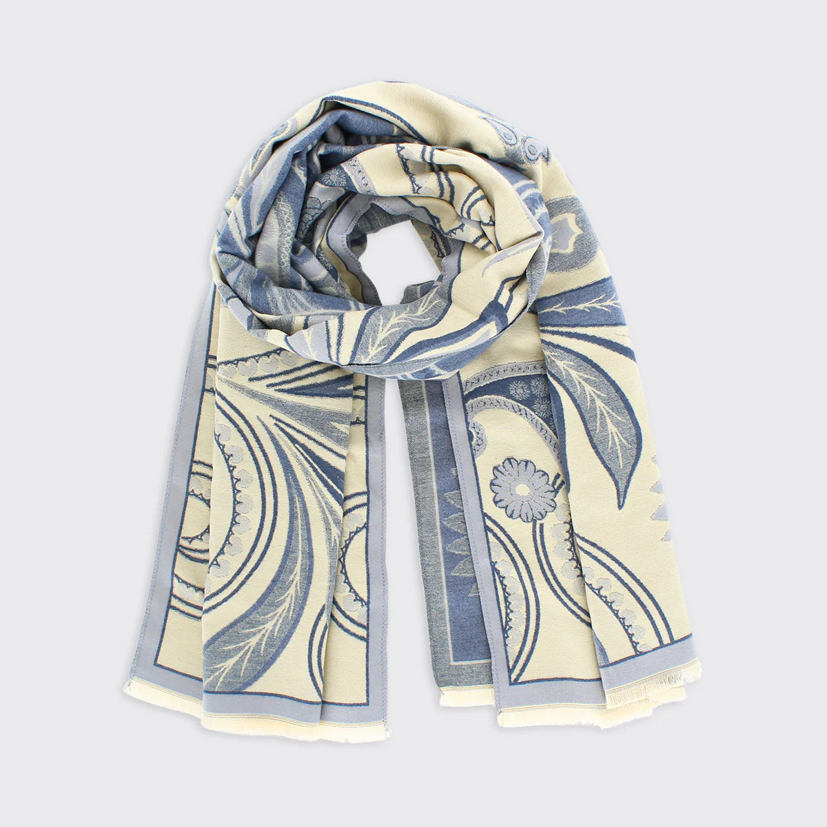 Connie Cream And Blue Paisley Woven Scarf