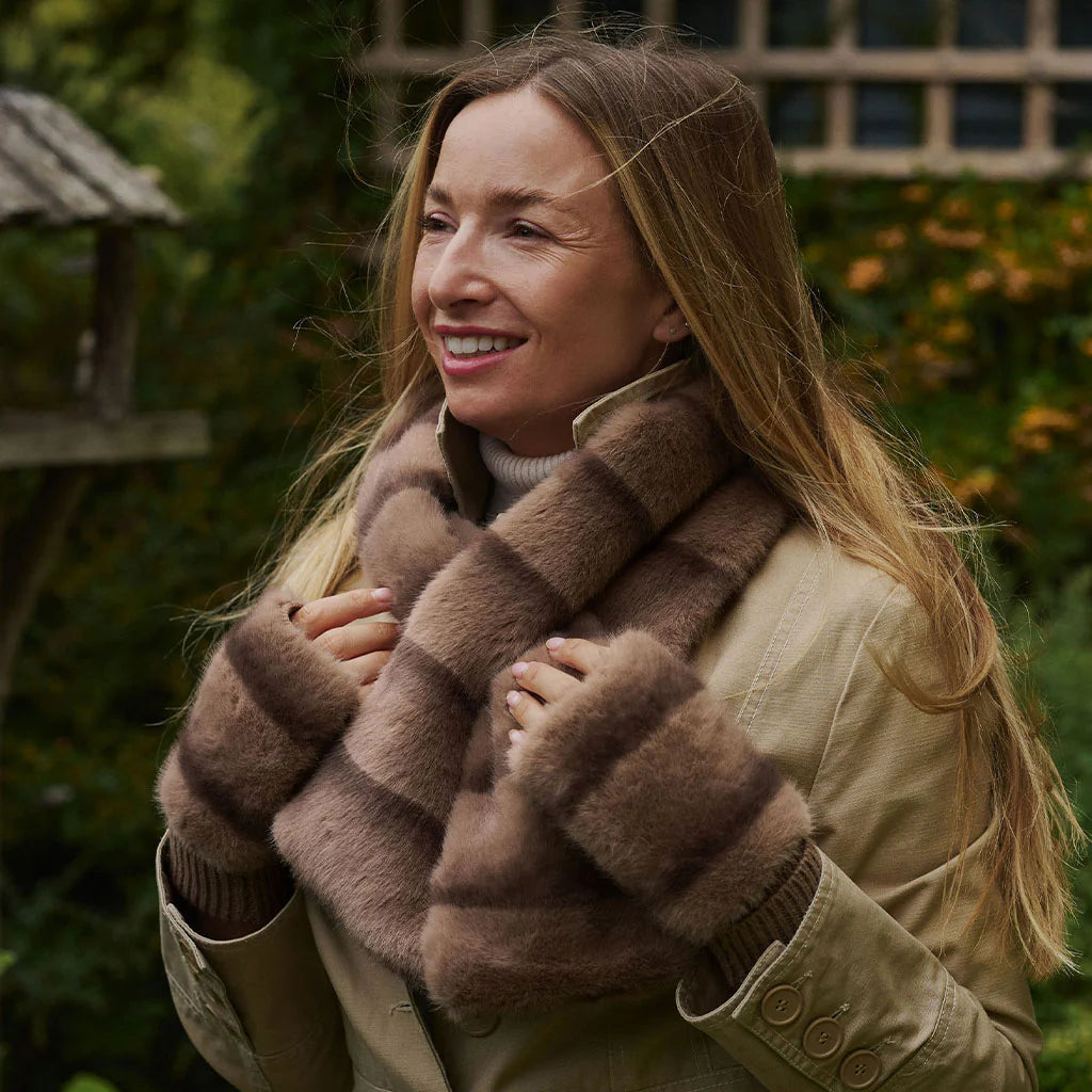 Bridgette Faux Fur Push Through Scarf - Toffee