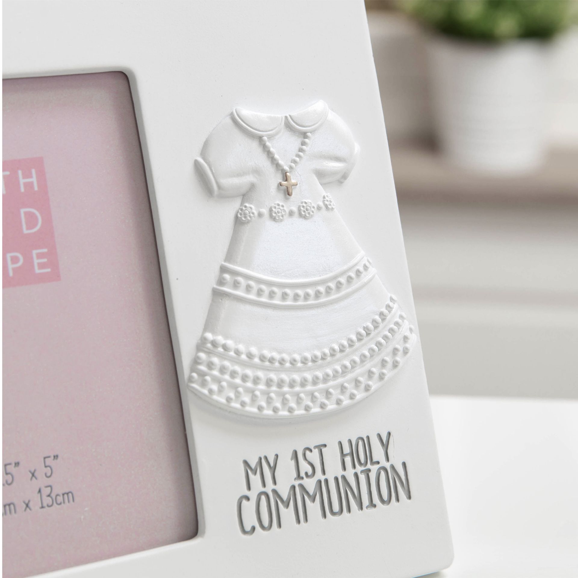 Faith & Hope White Resin Communion Dress Frame 3.5" x 5"