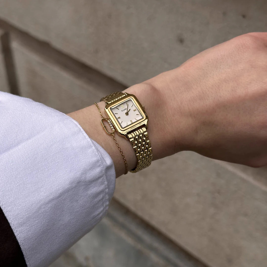 Gracieuse Mini Watch Steel, White, Gold Colour