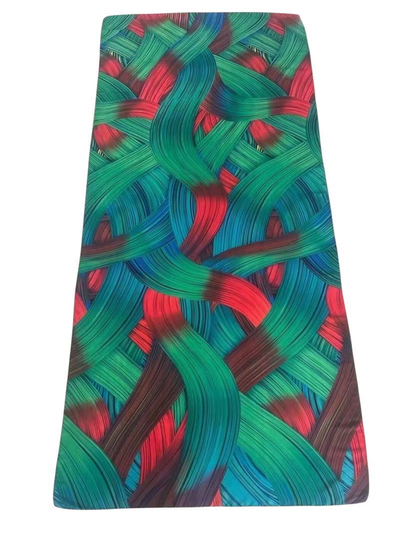Long Silk-Feel Green Multi-Coloured Scarf