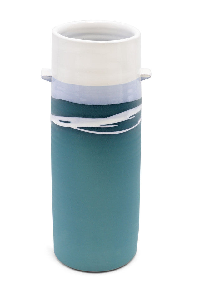 PAUL MALONEY POTTERY TEAL LARGE CYLINDER VASE
