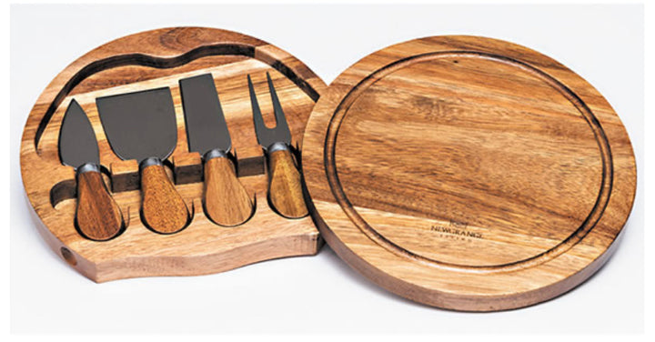 Round Cheese Board with 4 knives