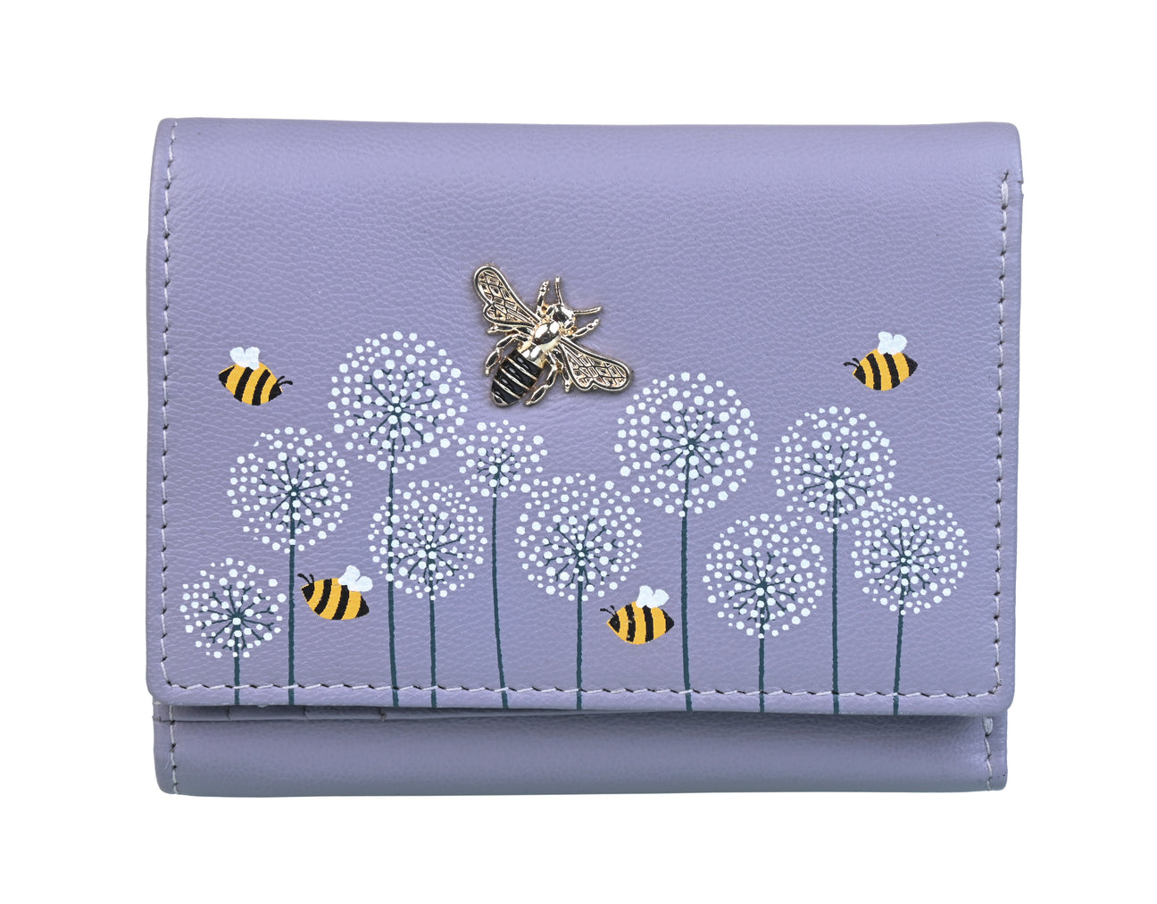 Moonflower Grey Leather Tri Fold Bee Purse