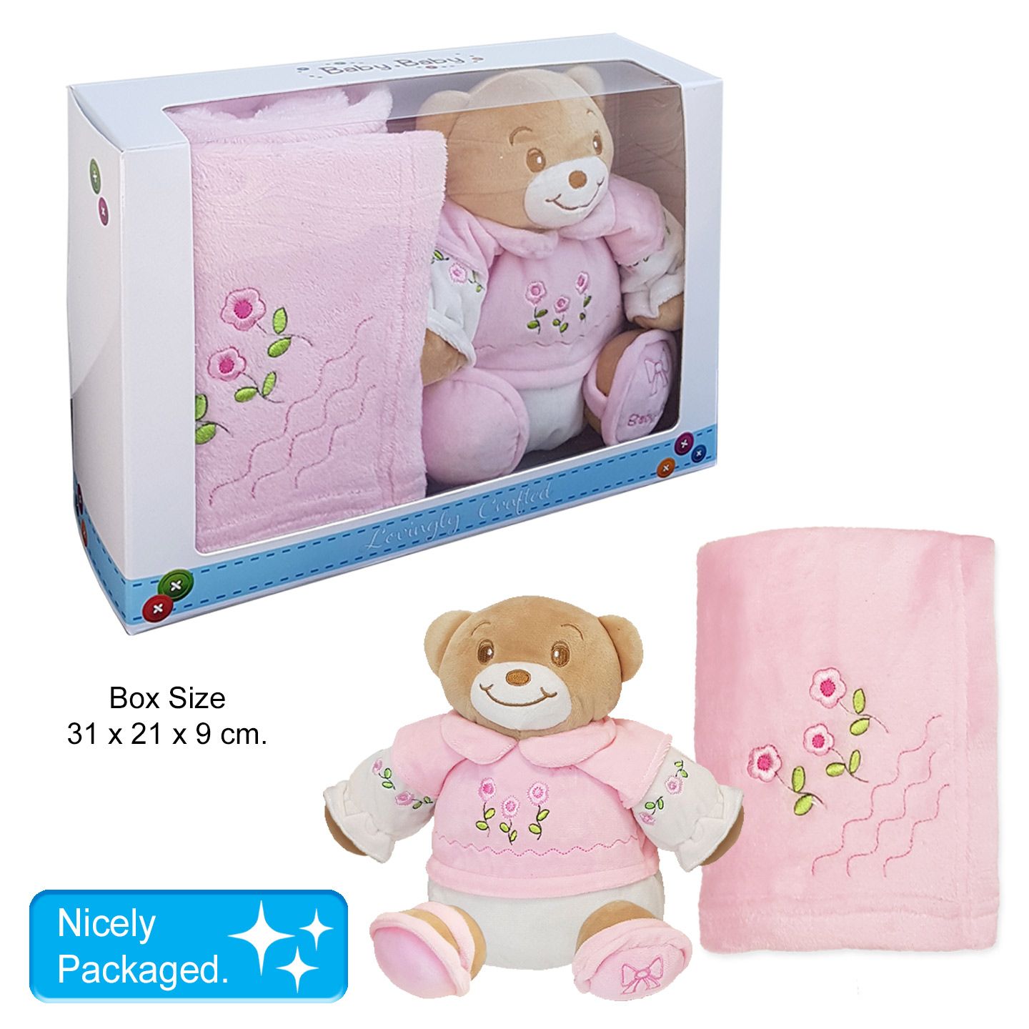 Soft Plush Pink Teddy With Matching Blanket In Gift Box