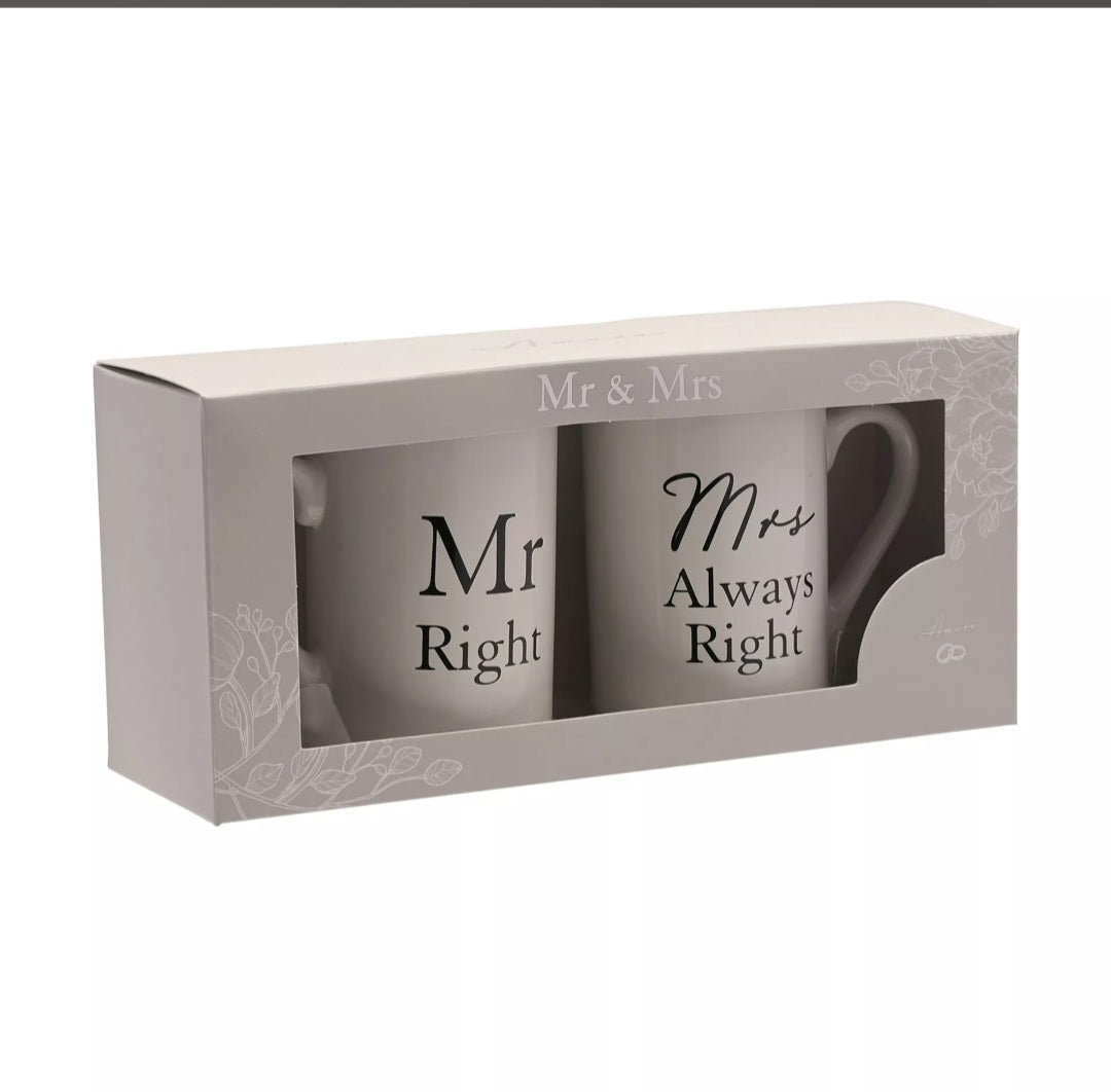 Amore 2 piece Mug Set - "Mr Right / Mrs Always Right"