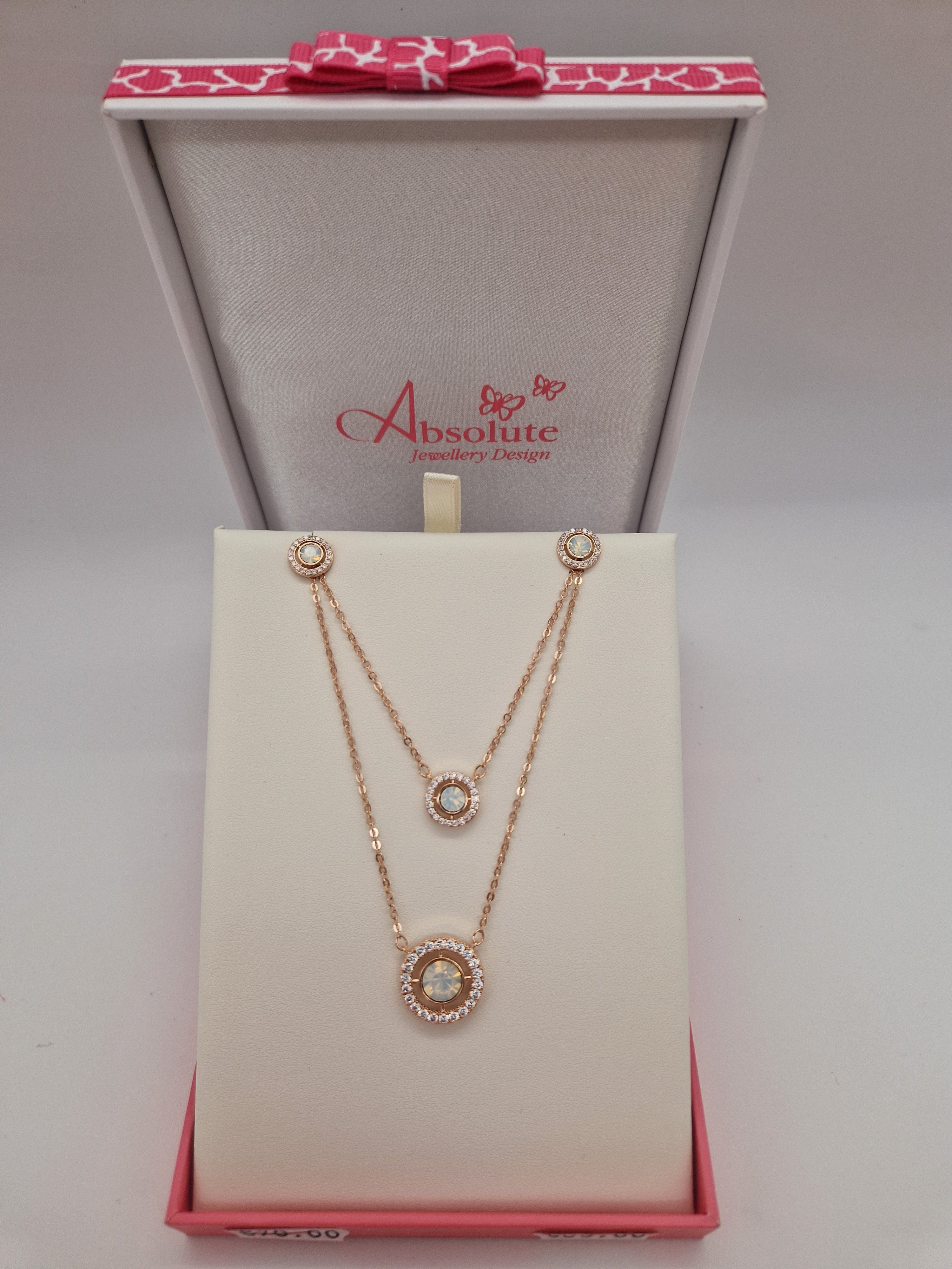 Absolute Rose Gold Opal Double Layered Pendant And Stud Earrings Set