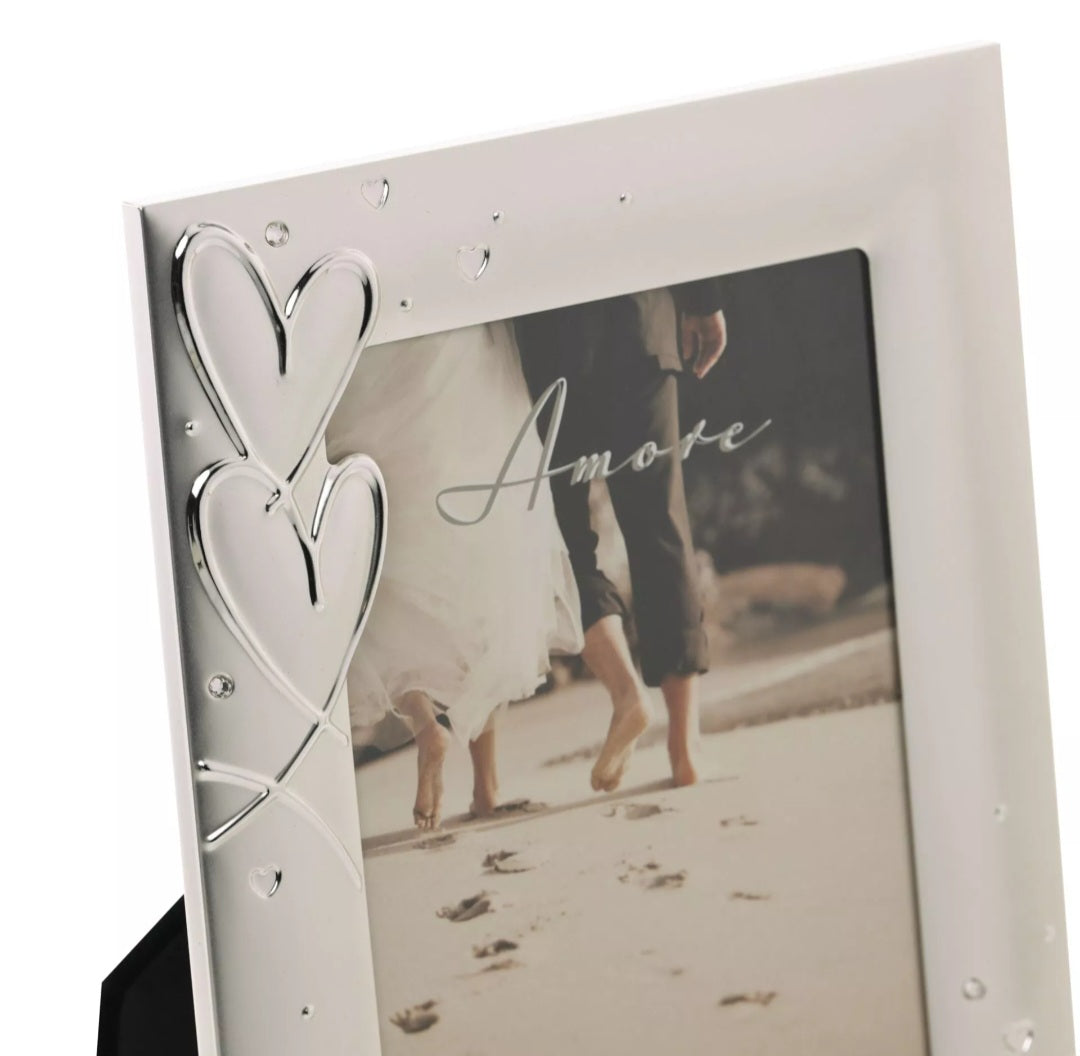Amore Silverplated Frame with Hearts & Crystals 5" x 7"