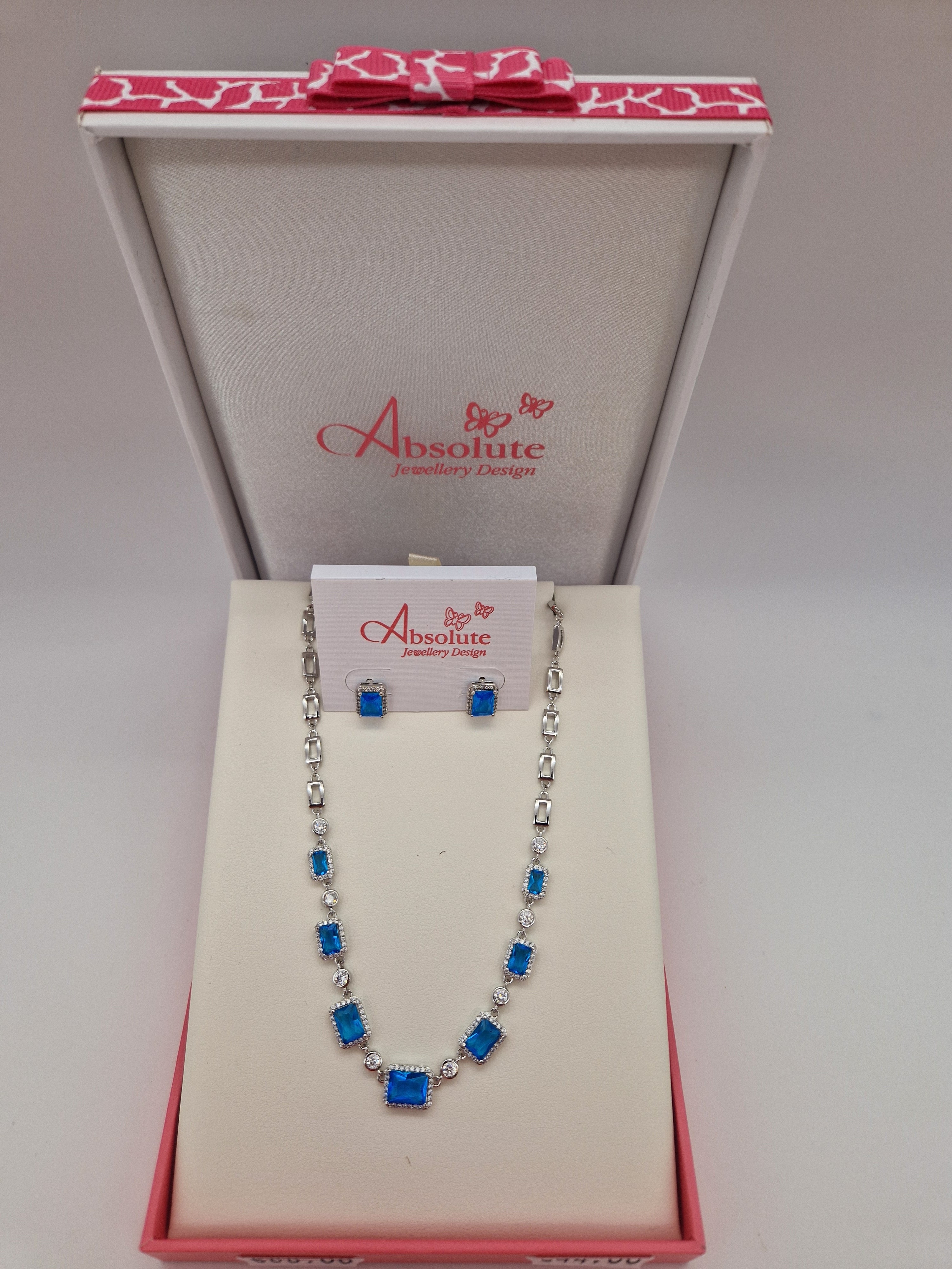 Absolute Silver Marine Blue Pendant And Stud Earring Set