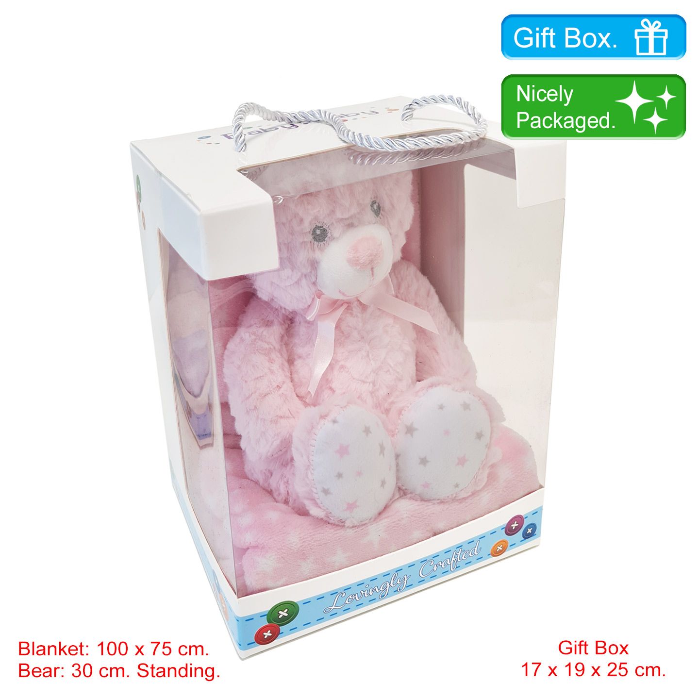 Plush Pink Bear & Star Blanket In A Gift Box