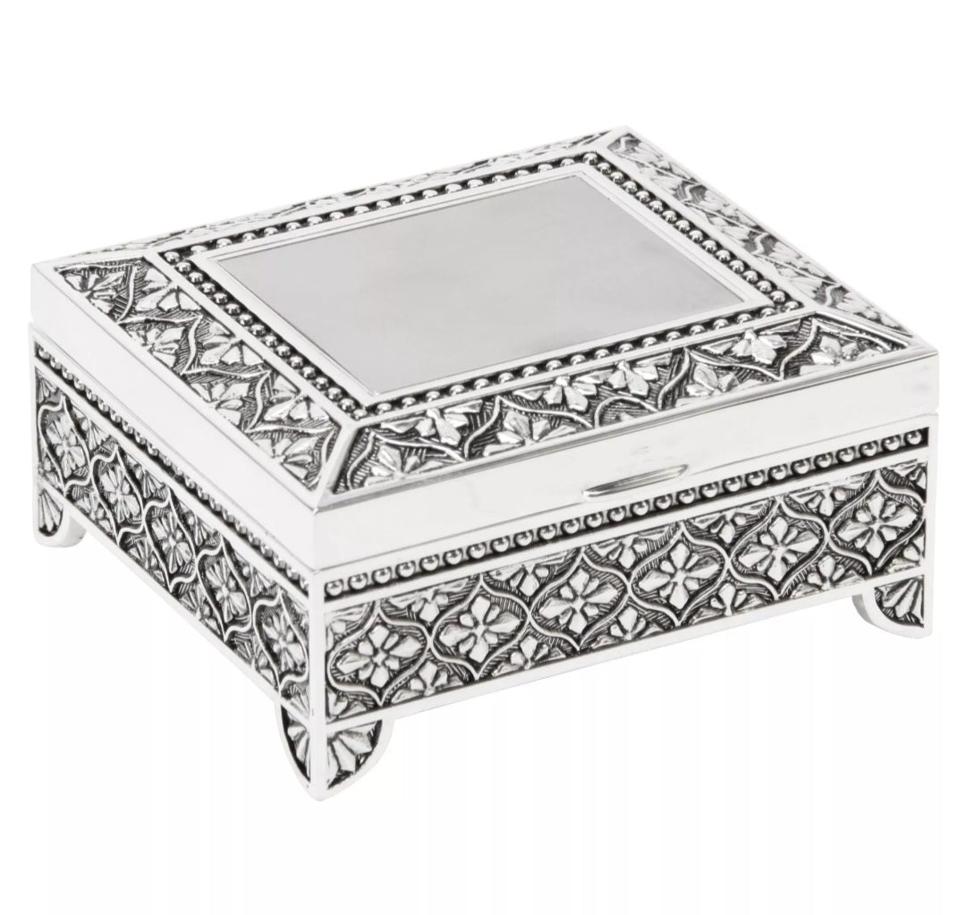 Sophia Silverplated Square Trinket Box with Feet - Art Deco
