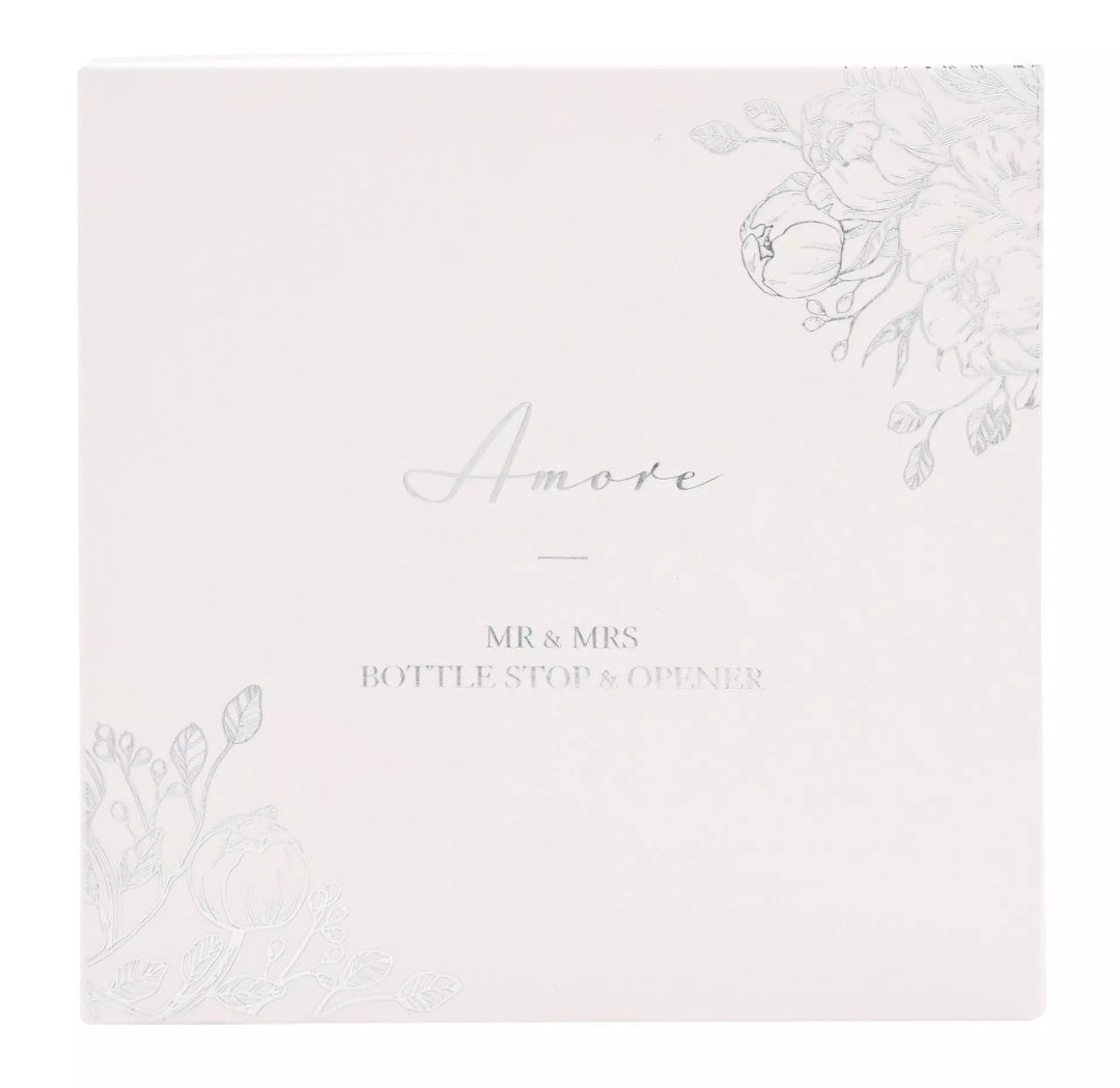 Amore Mr & Mrs Bottle Stop and Opener Set