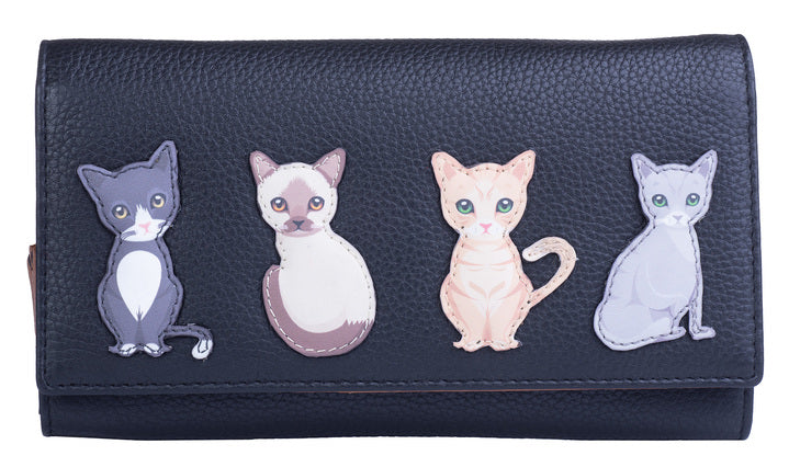 Best Friends Leather Black Sitting Cats Matinee Purse RFID