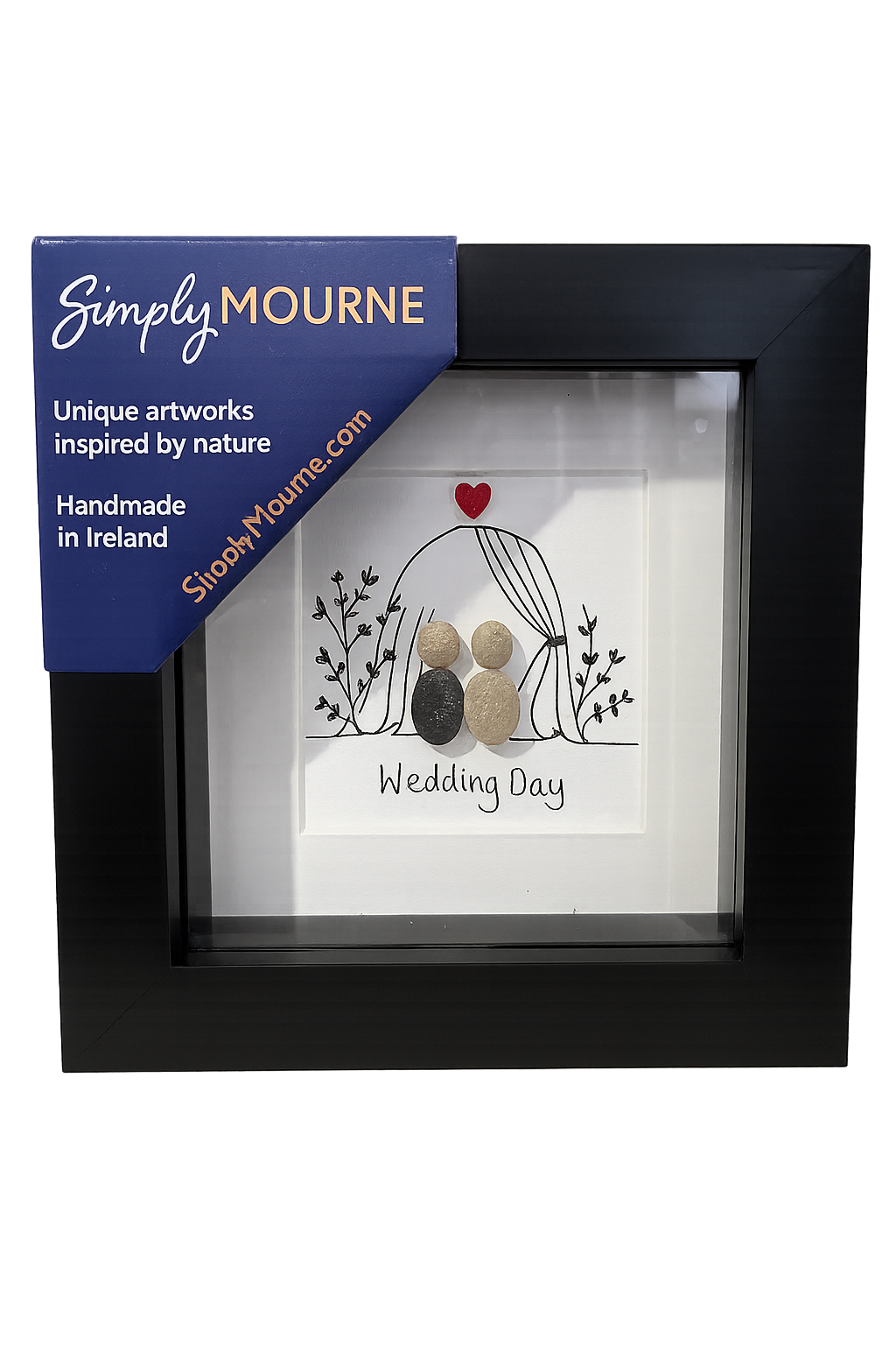 Wedding Day Pebble Art 4x4" Black Frame