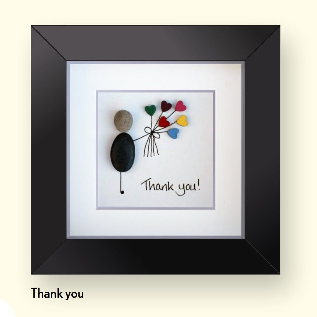Thank You Pebble Art 4x4" Black Frame