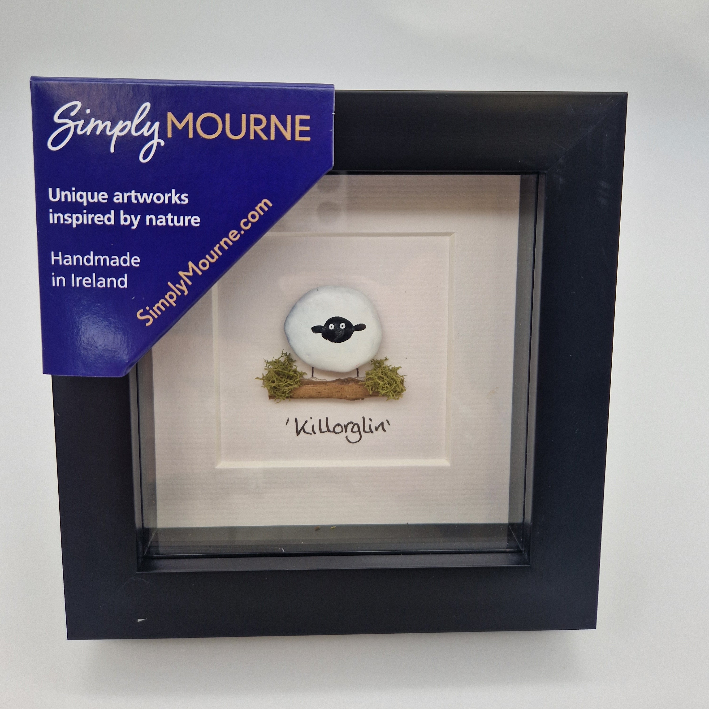 Killorglin Sheep Pebble Art Picture Black Frame