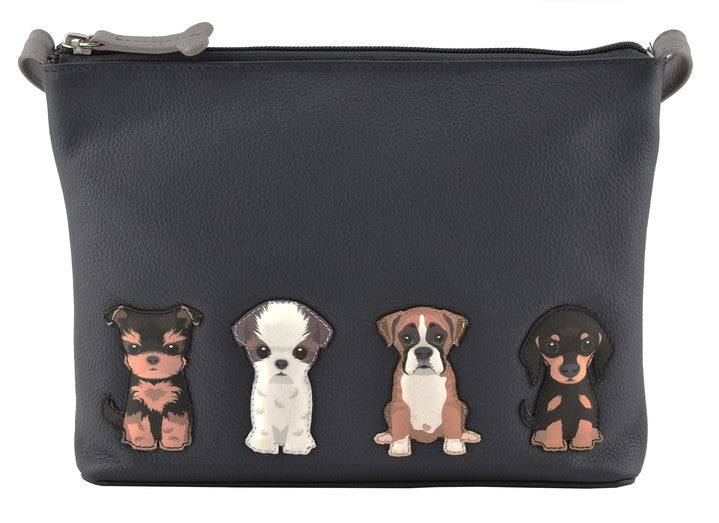 Best Friends Grey Leather Sittings Dogs Cross Body