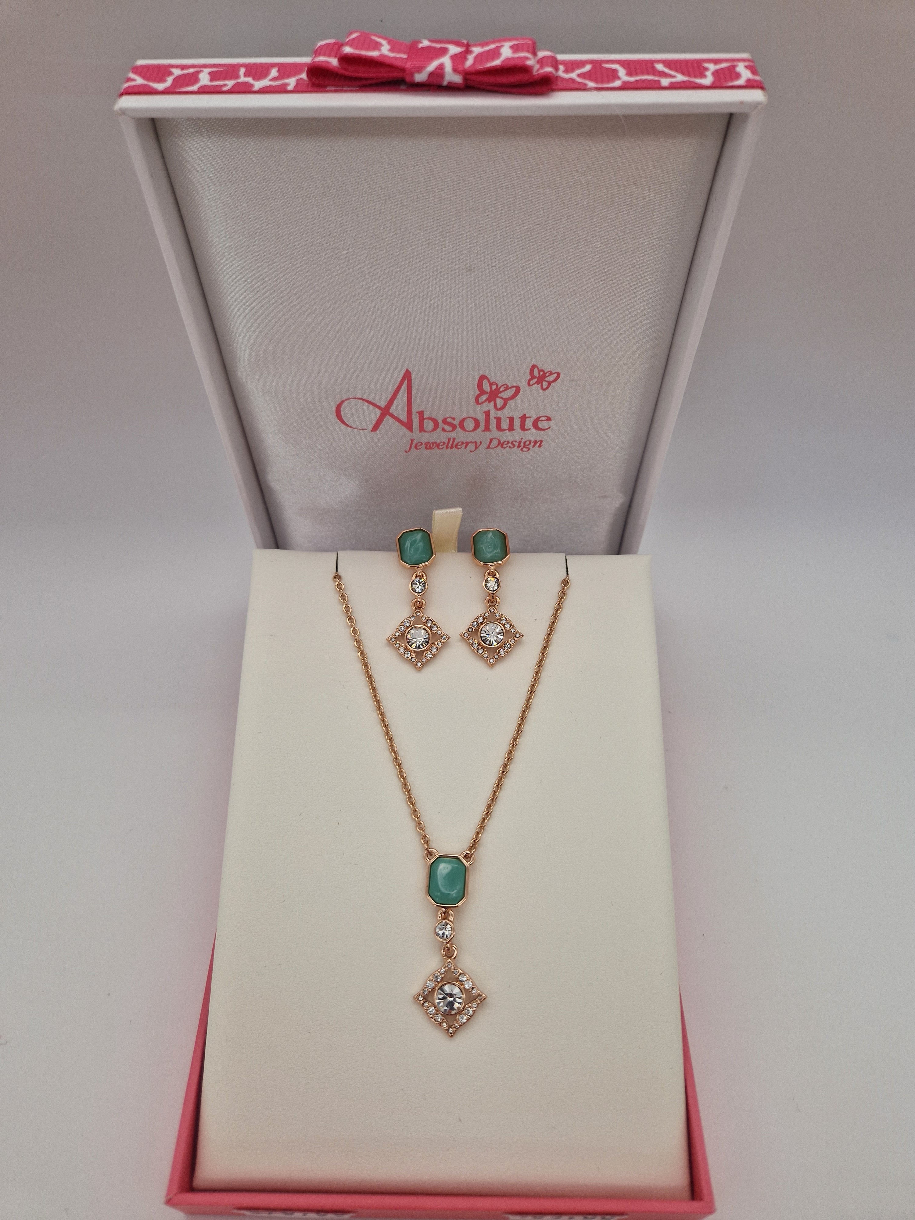 Absolute Rose Gold Aqua Pendant And Earrings Set