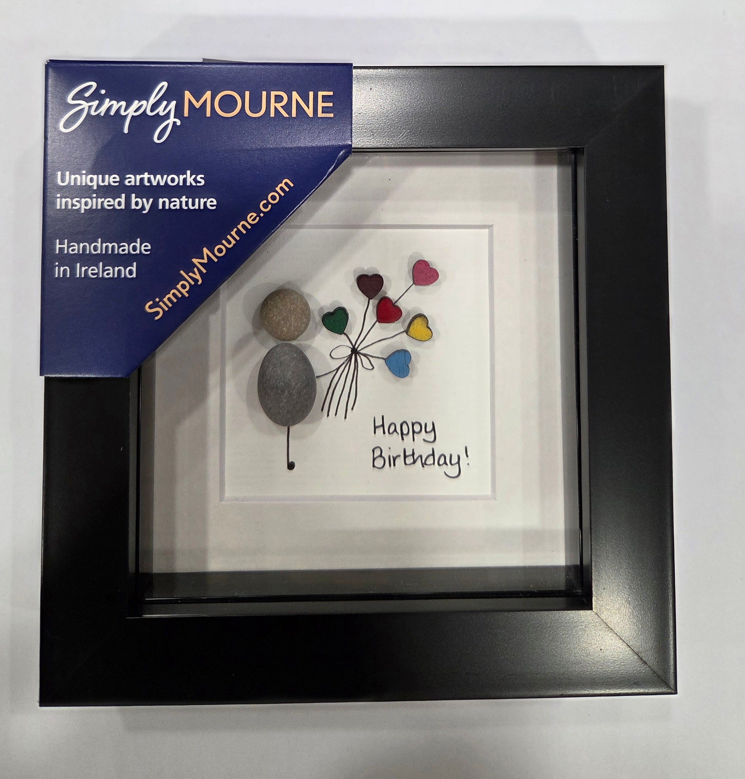 Happy Birthday Pebble Art 4x4" Black Frame