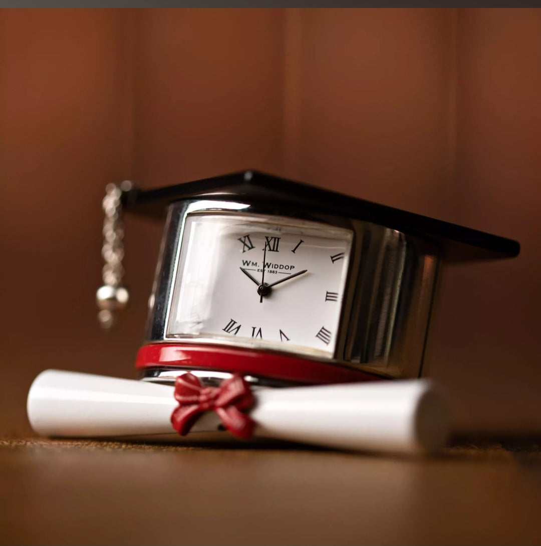 Wm.Widdop Miniature Clock - Graduation Hat & Scroll