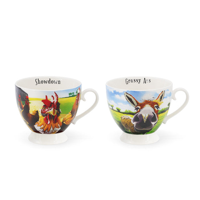 Beyond the Herd Set 2 Cappuccino Mugs (Hens, Donkey)