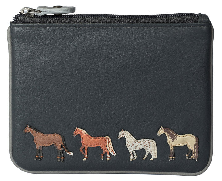 Best Friends Grey Leather Horses Coin Pouch RFID - 4224 65