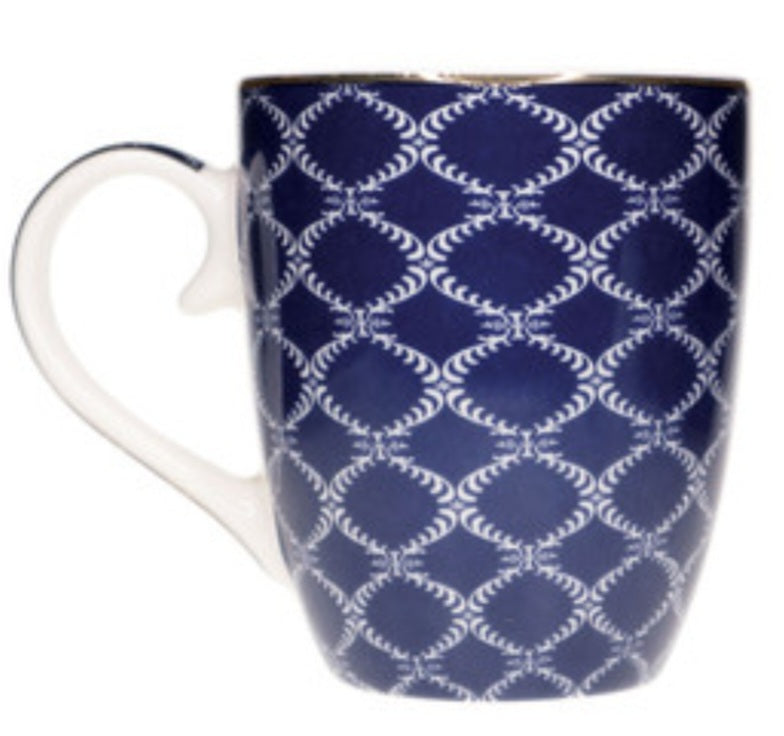Tipperary Crystal Navy Blue Stripe, Net & Rainbow Set of 6 Mugs