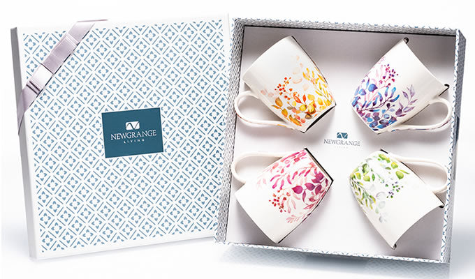 Floral Bone China Mugs Set 4
