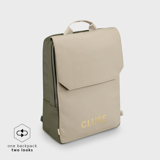 Le Réversible Backpack, Dark Green Moss, Gold Colour