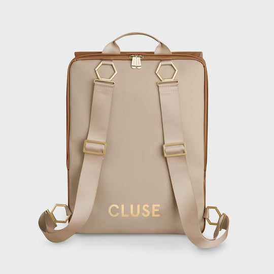 Le Réversible Backpack, Camel Beige, Gold Colour