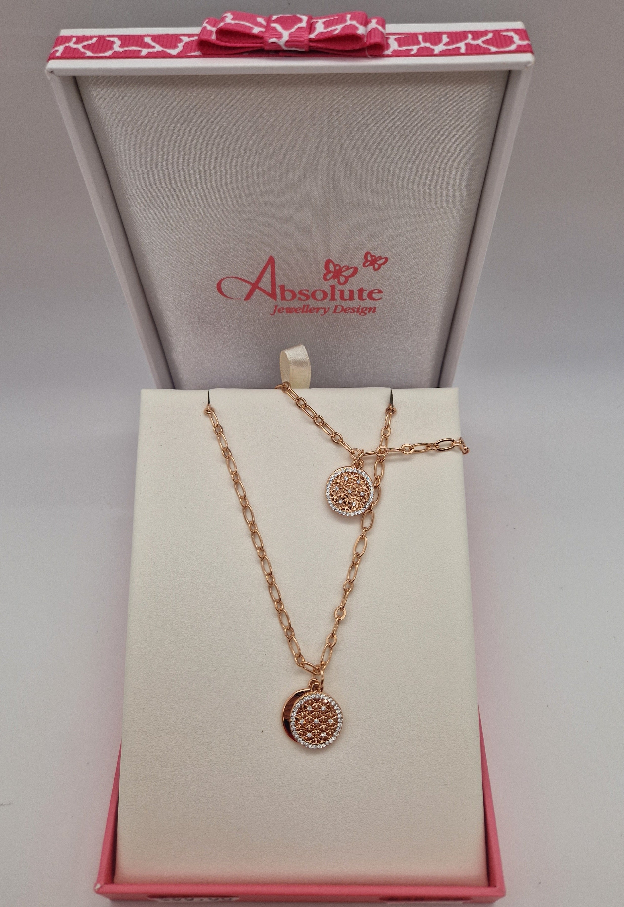 Absolute Rose Double Disc Pendant and Bracelet Set