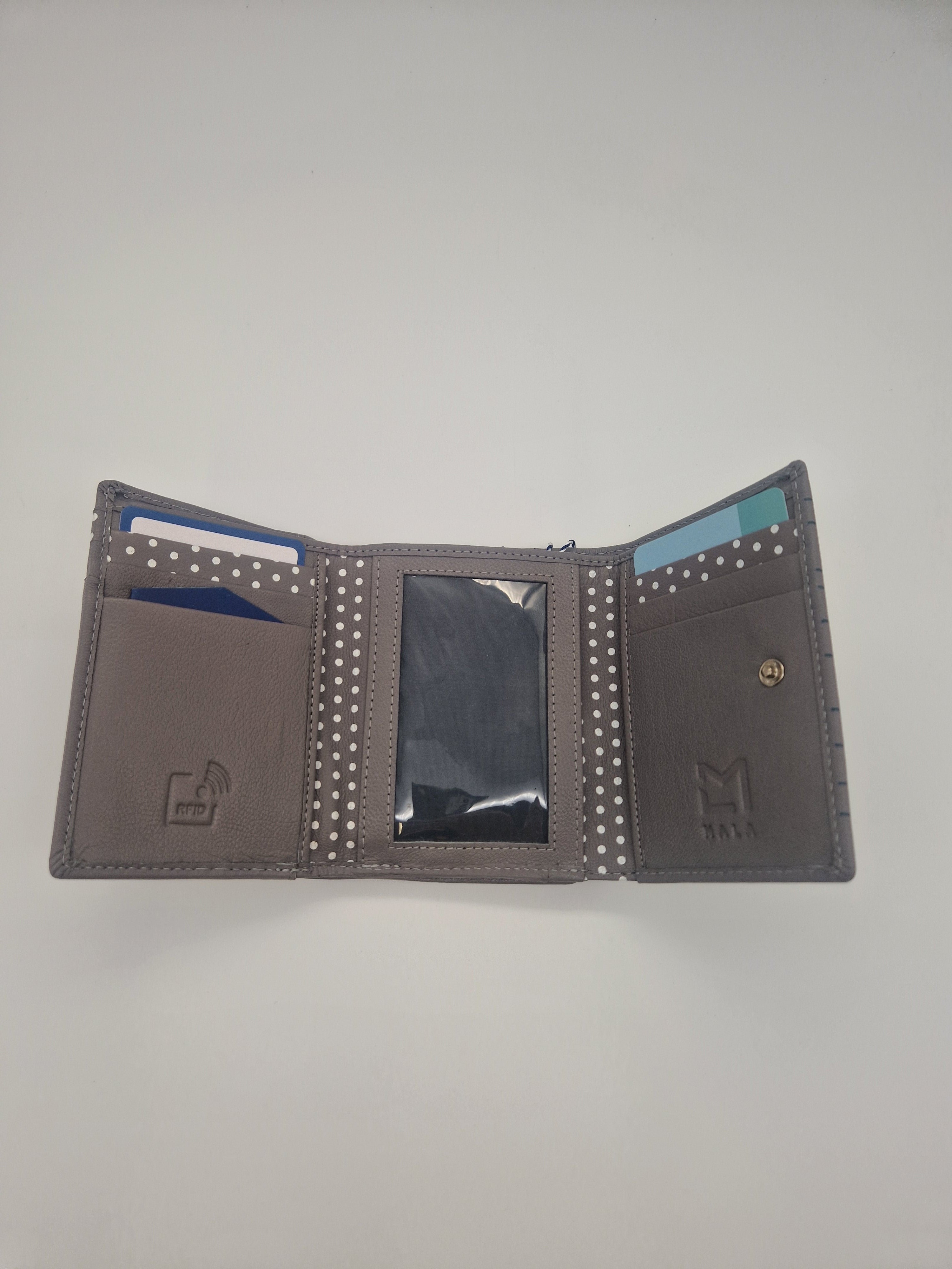 Moonflower Grey Leather Tri Fold Bee Purse