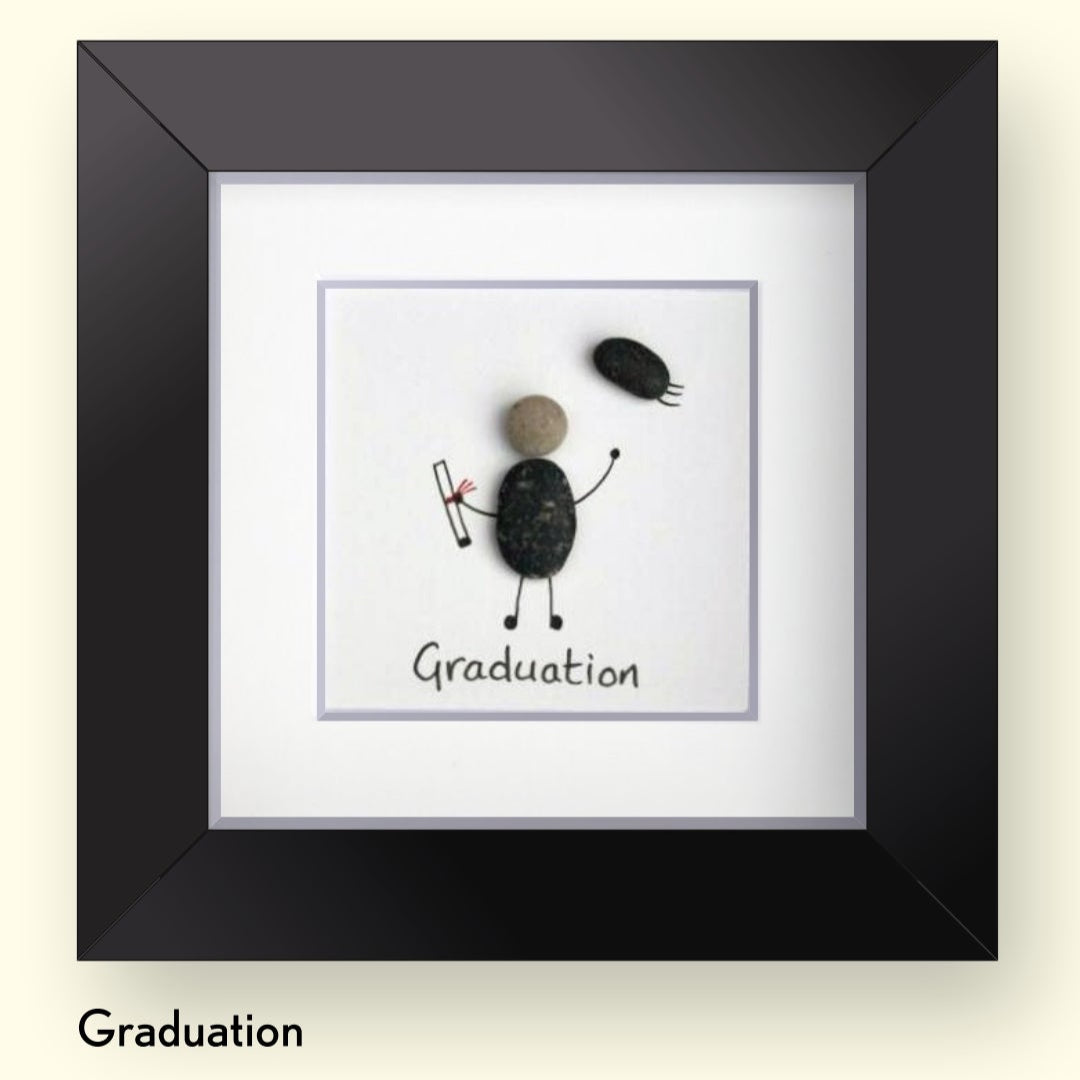 Graduation Pebble Art 4x4" Black Frame