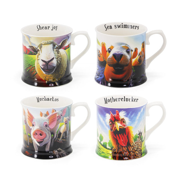 Beyond the Herd Set 4 Tankards (Pigs, Sheep, Hen, Seals)