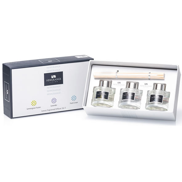 Luxury Mini Diffuser Set - 3 x 50ml - Lemongrass Fusion, Lavender & Fresh Linen
