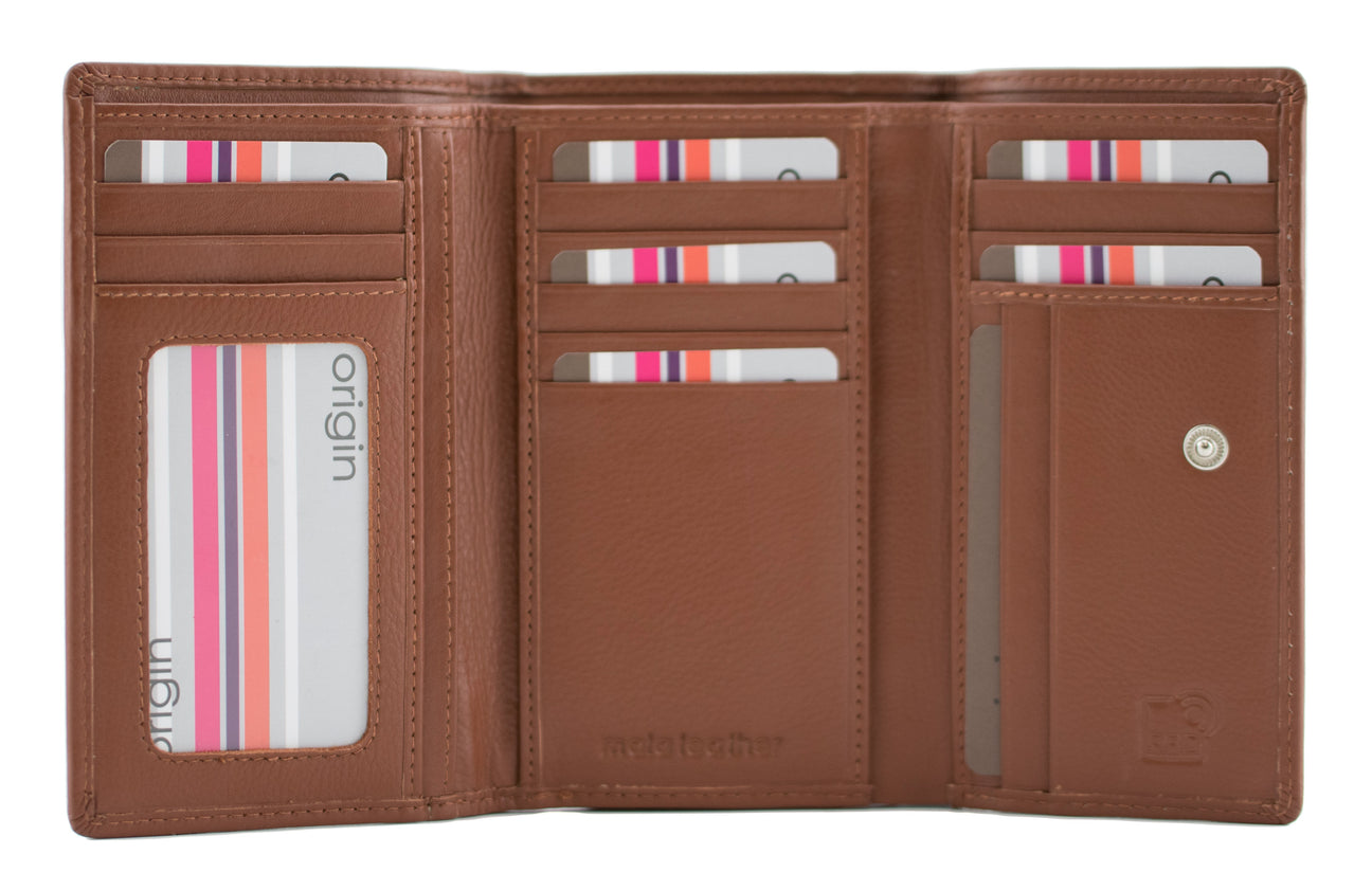 Origin Plain Tan Leather Large Tri-fold Purse