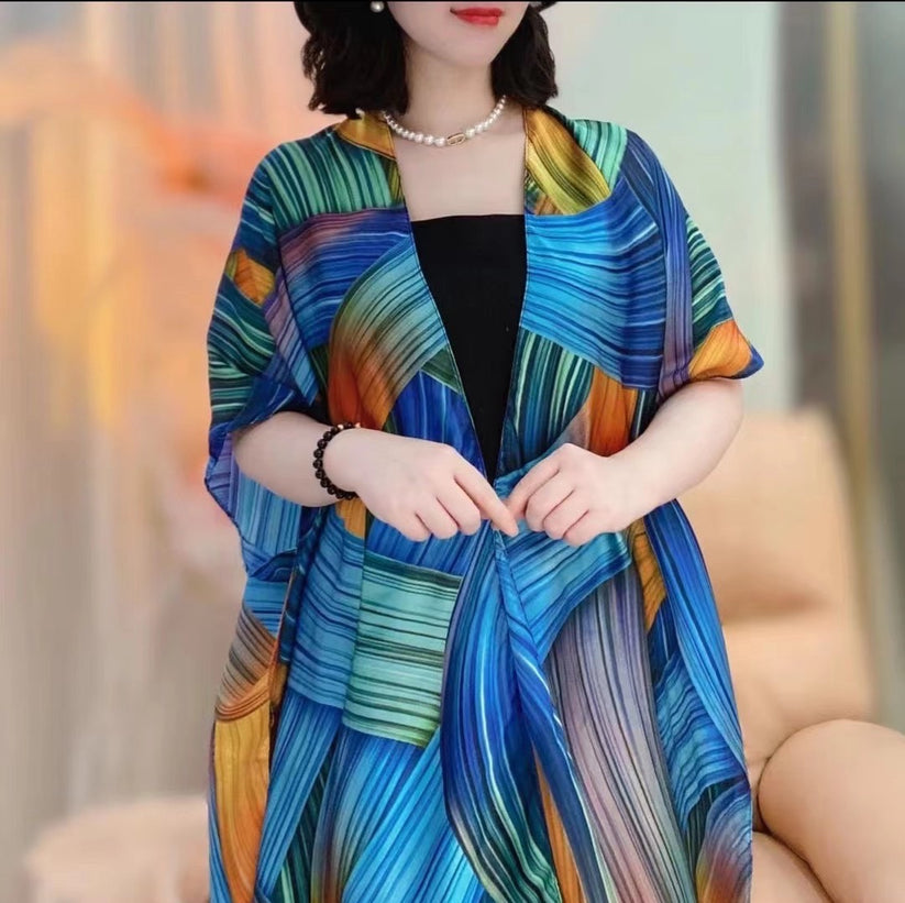 Long Silk-Feel Multi Coloured Scarf